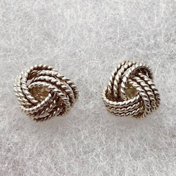 Vintage Textured Sterling Silver Love Knot Earrings - Picture 1 of 8